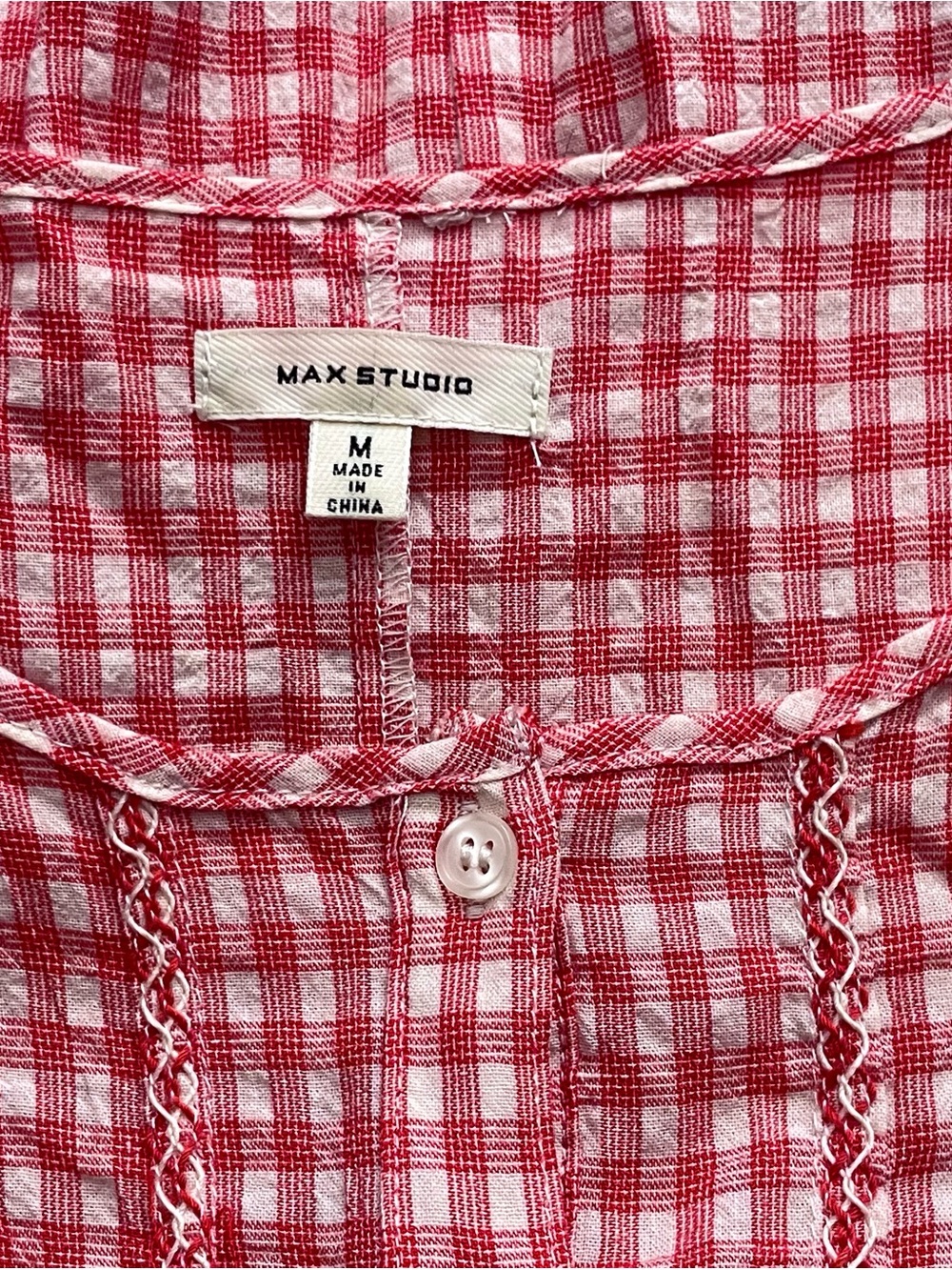 Max Studio ~ Red & White Gingham Flutter Sleeve Blouse - Medium - Picture 6 of 7